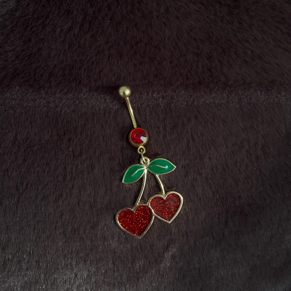 🍒dangly cherry belly ring🍒